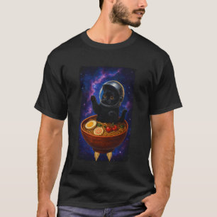 Grappige zwarte kat die een Ramen-kom Space Astron T-shirt