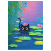 Grappige zwarte kat die in vijver zwemt | Excentri Klembord (Achterkant)