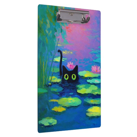 Grappige zwarte kat die in vijver zwemt | Excentri Klembord (Rechts)