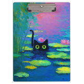 Grappige zwarte kat die in vijver zwemt | Excentri Klembord (Voorkant)