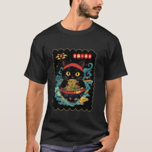 Grappige zwarte kat die Japanse noedels eet Ramen T-shirt
