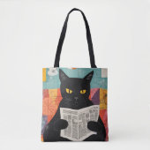 Grappige zwarte kat die krant leest tote bag (Voorkant)