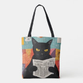 Grappige zwarte kat die krant leest tote bag (Achterkant)