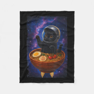 Grappige zwarte kat die met een Ramen Bowl Space A Fleece Deken