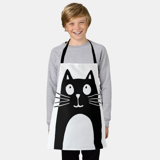 Grappige zwarte kat die omhoog kijkt schort (Gedragen)