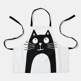 Grappige zwarte kat die omhoog kijkt schort