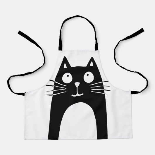 Grappige zwarte kat die omhoog kijkt schort (Voorkant)