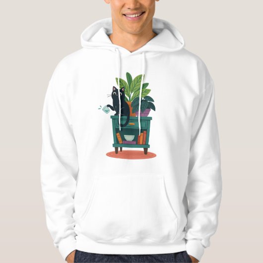 Grappige zwarte kat die over glas klopt hoodie (Voorkant)