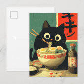 Grappige Zwarte Kat die Ramen eet Aankondigingskaart (Voorkant / Achterkant)