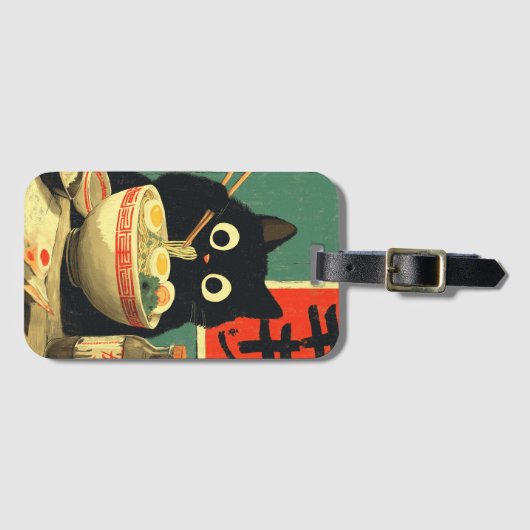 Grappige zwarte kat die Ramen eet Bagagelabel (Voorkant (horizontaal))