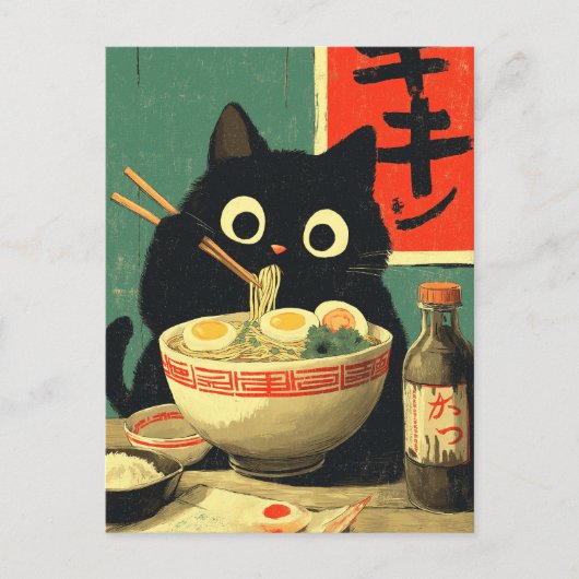 Grappige zwarte kat die ramen eet briefkaart (Voorkant)