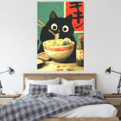 Grappige zwarte kat die ramen eet canvas afdruk (Insitu (Slaapkamer))