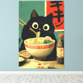 Grappige zwarte kat die ramen eet canvas afdruk (Insitu (Houten vloer))