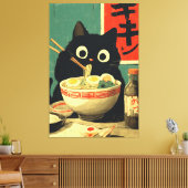 Grappige zwarte kat die ramen eet canvas afdruk (Insitu (Woonkamer))