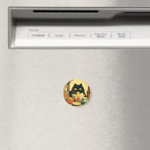 Grappige zwarte kat die ramen eet magneet (Insitu (Vaatwasser))