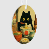 Grappige zwarte kat die ramen eet ornament (voorkant)