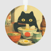 Grappige zwarte kat die ramen eet ornament (achterkant)