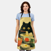 Grappige zwarte kat die ramen eet schort (Gedragen)