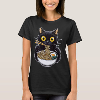 Grappige zwarte kat die Ramen eet T-shirt