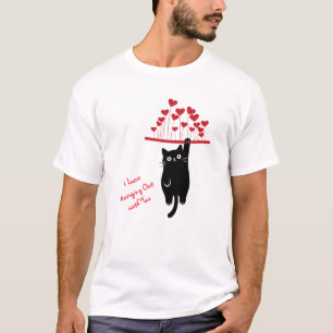 Grappige Zwarte Kat Die Rondhangt met Valentijnsda T-shirt
