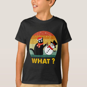 Grappige zwarte kat die sneeuwman Kerstmis winter T-shirt