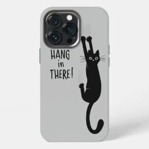 Grappige zwarte kat die zich vasthoudt Hou vol! iPhone 13 Pro Hoesje