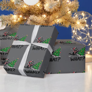 Grappige zwarte kat duwen kerstboom kat Wat? Cadeaupapier