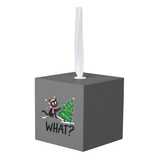 Grappige zwarte kat duwen kerstboom kat Wat? Decoratie (Achter hoekig)