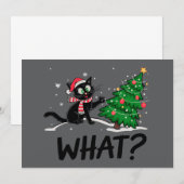 Grappige zwarte kat duwen kerstboom kat Wat? Kaart (Voorkant / Achterkant)