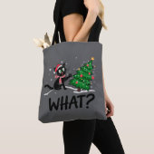 Grappige zwarte kat duwen kerstboom kat Wat? Tote Bag (Dichtbij)