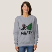 Grappige zwarte kat duwen kerstboom kat Wat? Trui (Voorkant volledig)