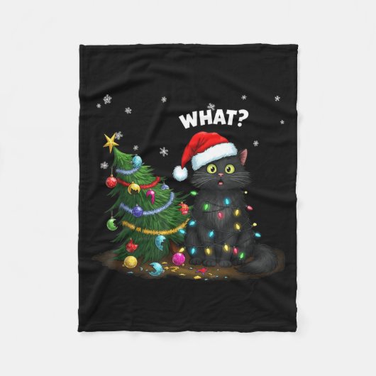 Grappige zwarte kat duwt kerstboom fleece deken (Voorkant)