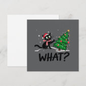 Grappige Zwarte Kat Duwt Kerstboom Kat Wat? Feestdagenkaart (Voorkant / Achterkant)