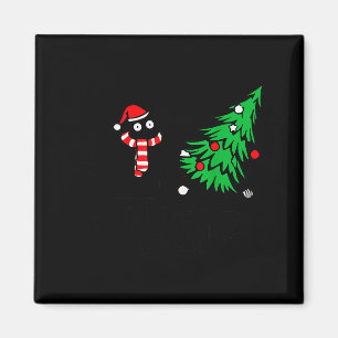 Grappige zwarte kat duwt kerstboom om Kat Wh Magneet