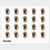 Grappige zwarte kat eet noedels ronde sticker (Vel)