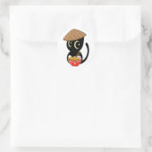 Grappige zwarte kat eet noedels ronde sticker (Tas)