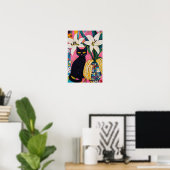 Grappige zwarte kat en bloemenvaas poster (Thuiskantoor)