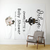 Grappige zwarte kat en boek Baby shower achtergron Wandkleed (In Situ (horizontaal))