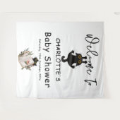 Grappige zwarte kat en boek Baby shower achtergron Wandkleed (Voorkant (horizontaal))