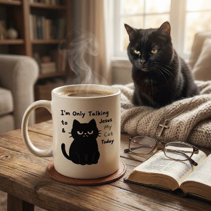 Grappige Zwarte Kat en Christelijk Geloof Sarcasme Koffiemok
