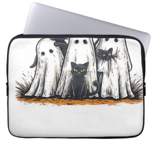 Grappige Zwarte Kat en Geest Halloween Essentiële Laptop Sleeve