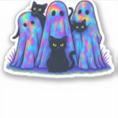Grappige zwarte kat en geest Halloween essentiële  Sticker (Voorkant)