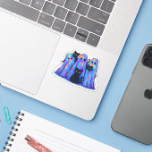 Grappige zwarte kat en geest Halloween essentiële  Sticker (Laptop met iPhone)