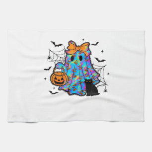 Grappige Zwarte Kat en Geest Halloween Essentiële Theedoek