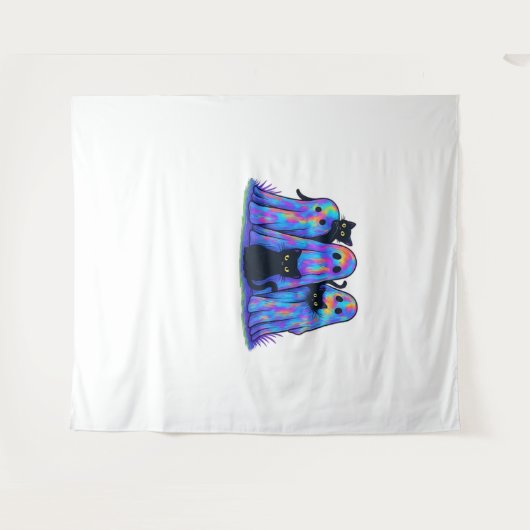 Grappige zwarte kat en geest Halloween essentiële  Wandkleed (Voorkant (horizontaal))