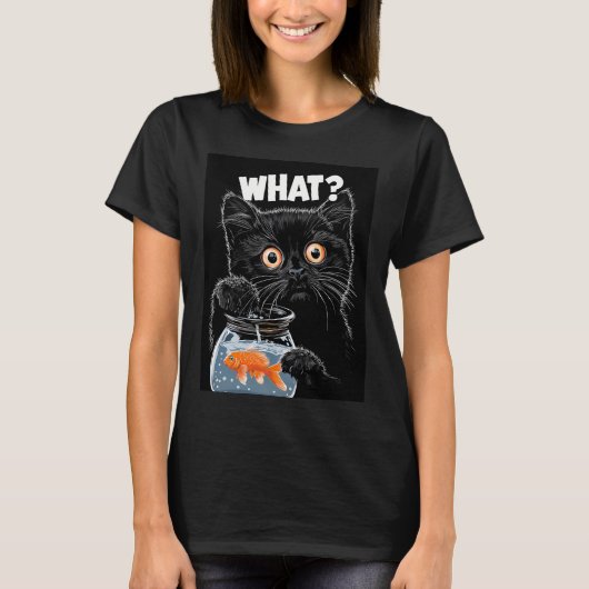Grappige zwarte kat en goudvis t-shirt (Voorkant)