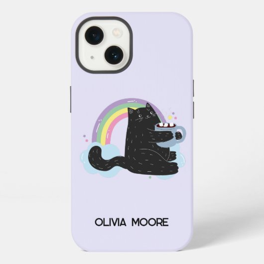 Grappige Zwarte Kat en Marshmallow iPhone Hoesje (Achterkant)