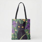 Grappige zwarte kat en mooie bloem tote bag (Voorkant)
