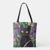 Grappige zwarte kat en mooie bloem tote bag (Achterkant)