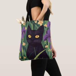 Grappige zwarte kat en mooie bloem tote bag